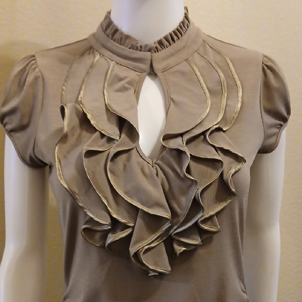 HeartSoul Tan Ruffled Blouse - Picture 2 of 12
